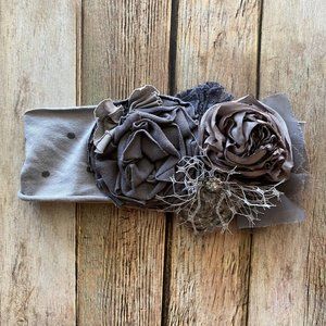 Persnickety Girls Grey Polka Dot Embellished Headband Headwrap Flowers Bling
